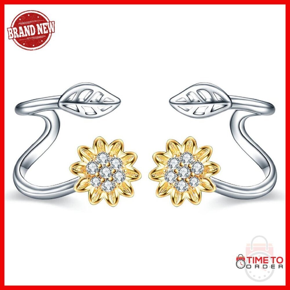 Sterling Silver Sunflower Ear Climber Cuff Wraps Hypoallergenic Jewelry